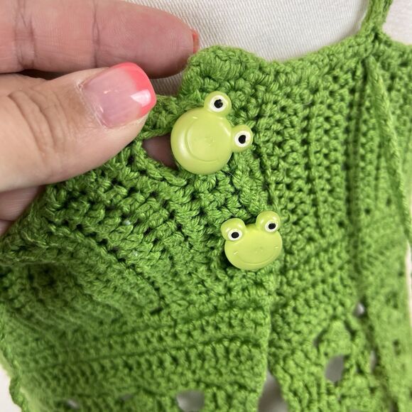 Handmade Top Womens Extra Small Crochet Tank Cropped Frog Fairy Boho Festival - Picture 4 of 9